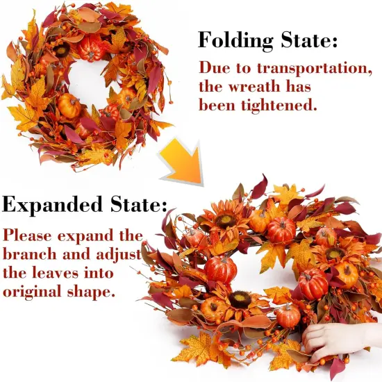 Autumn Wreath with Pumpkin Sunflower Berry Maple Leaves {4}