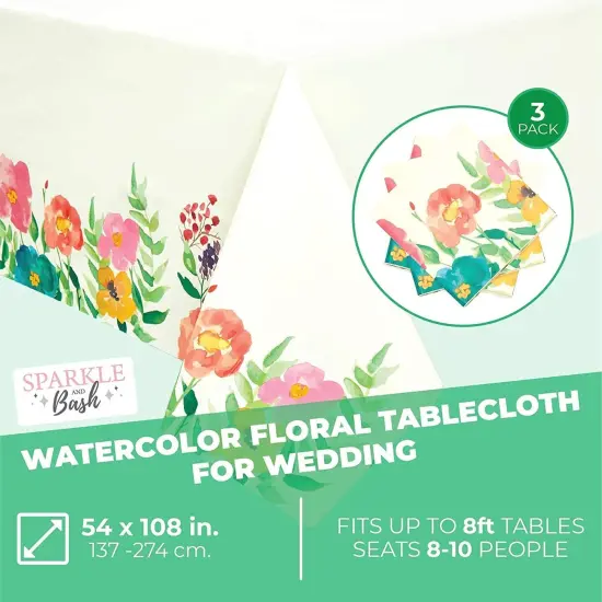 Watercolor Floral Tablecloth for Wedding Decorations (54 x 108 in, 3 Pack) Yellow {2}