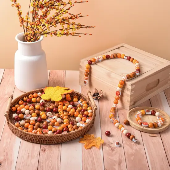 240 Pieces Fall Wooden Beads Thanksgiving Orange Craft Wood Beads {3}