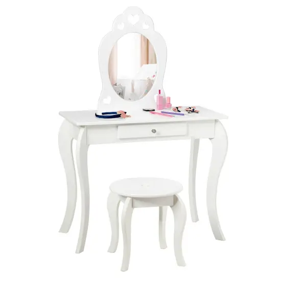Costway Kids Vanity Set Princess Makeup Dressing Play Table Set W/Mirror {2}