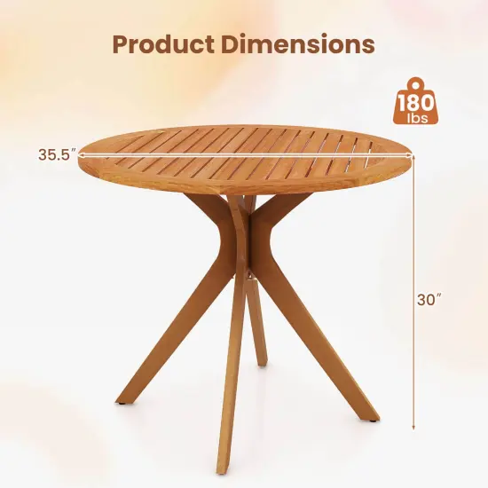 Costway 35.5 Inch Patio Wood Dining Table with Slatted Tabletop & Curved Legs for Backyard {3}