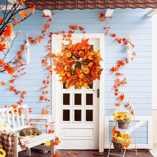 24 Inch Fall Wreaths for Front Door Outside {3}