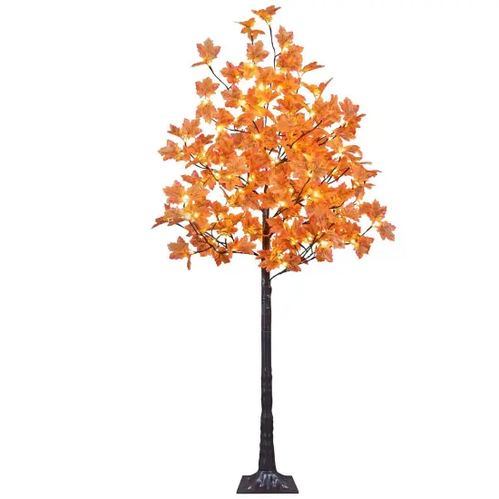 6FT 120LED Artificial Lighted Maple Tree Warm White Fall Decorations Indoor Ourdoor, Orange {1}