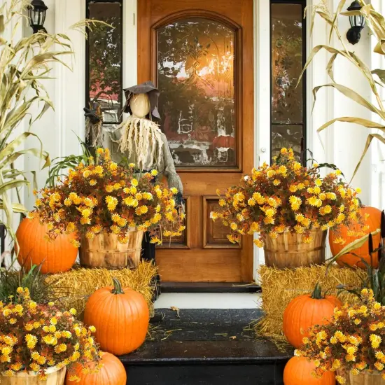 12 Bundles Artificial Fall Flowers for Outdoors - Fall {2}