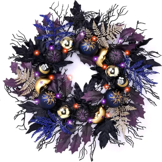 24 Inch Light Up Black Halloween Wreaths {1}
