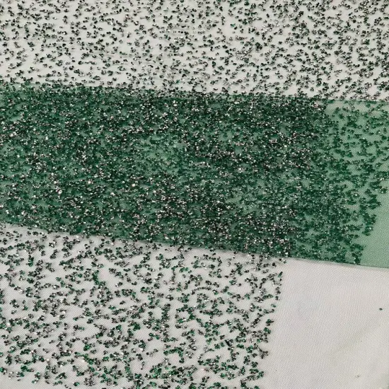 1 Yard Glitter Rhinestone Mesh Fabric Sparkly Sheer Material for Costumes, Gowns & Decor Hunter Green {1}