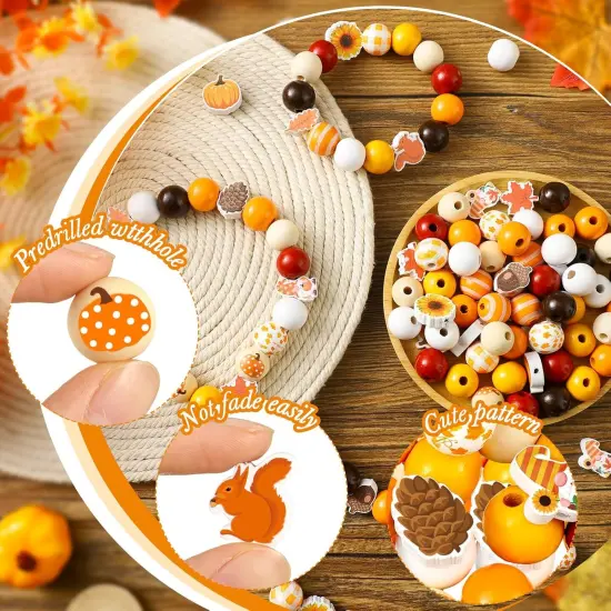 200 Pcs Fall Wooden Beads Thanksgiving Rustic Farmhouse Wood Beads {3}