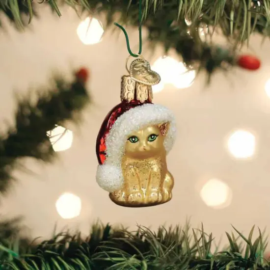 Old World Christmas 2.0 Inch Mini Santa's Kitten Christmas Tree Ornament , Gumdrops Collection Feline Gold {3}