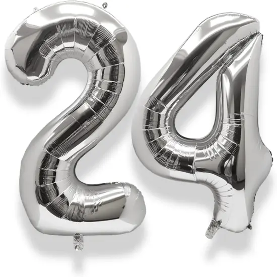 40 Inch Large 24 Balloon Numbers Silver, Big Foil Number Balloons {1}