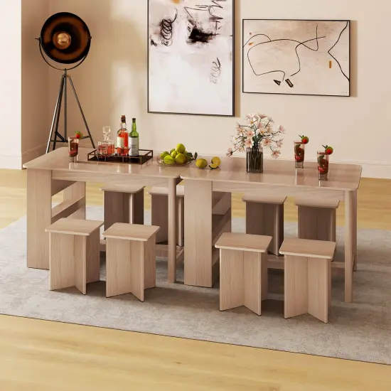 Costway 5 PCS Dining Table Set with Storage Shelf Rectangular Kitchen Table with 4 Stools Beige/Gray {5}