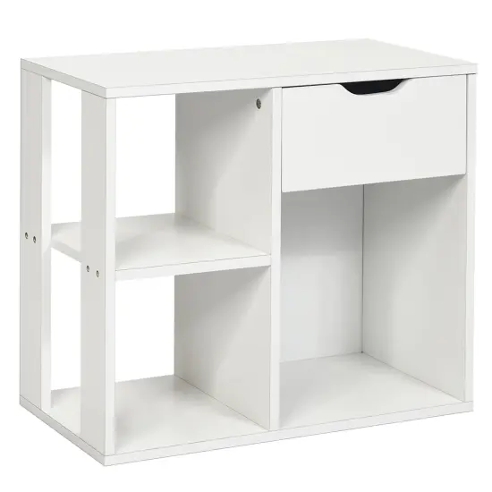 Costway 3-tier Side Table W/Storage Shelf&Drawer Space-saving Nightstand White {1}