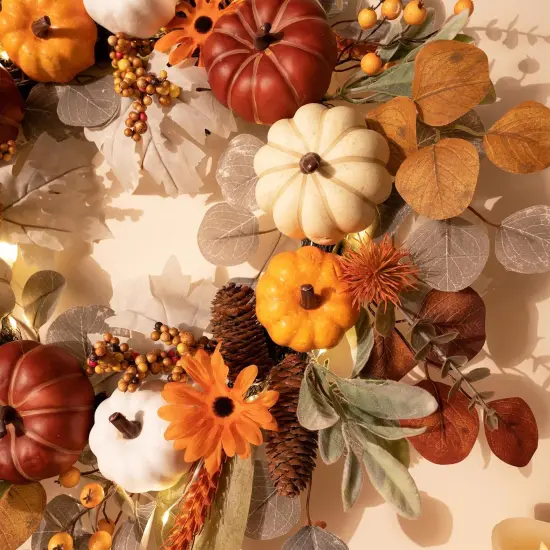 Collapsible Fall Wreath with Light for Front Door {5}