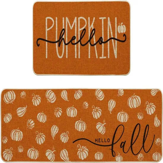 Orange Hello Pumpkin Fall Kitchen Mats Set of 2 {1}