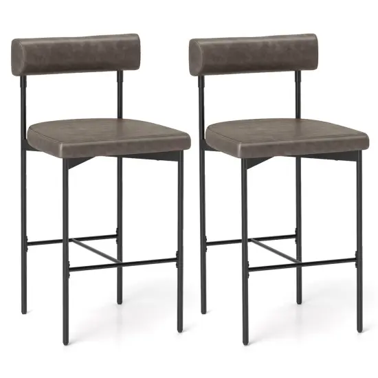 Costway 26" Upholstered Bar Stools Set of 2 with Padded Cushion & Backrest Footrest Brown/Gray {8}