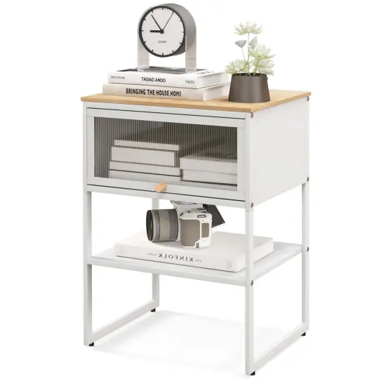 Costway 1/2 PCS Home Nightstand 3-Tier Storage Table with Open Shelf Heavy-duty Metal Frame {7}