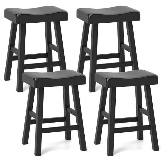 Costway 24-Inch Modern Solid Wood Saddle Stools Set of 2/4 with Curved Seats Footrests {1}