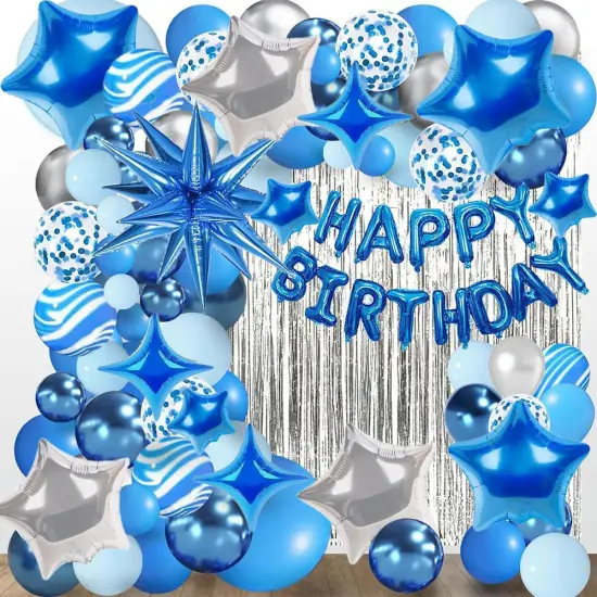 16 Inch Mylar Foil Letters, 12 Inch Blue and White Balloons with Star Balloons {5}