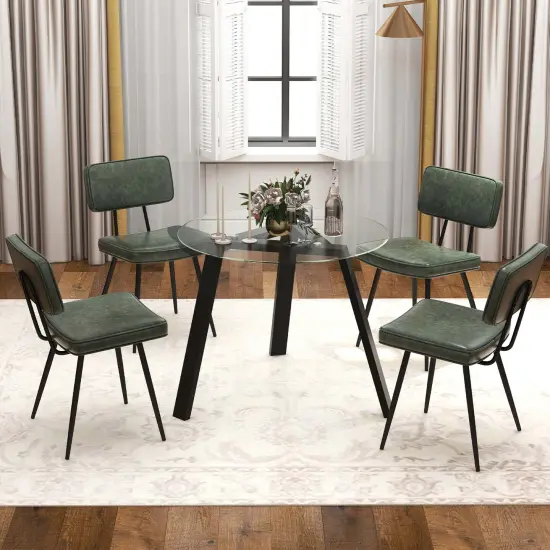 Costway Dining Chairs Set of 2 with PU Leather Cover Filled Sponge Waterfall Seats Brown/Green {5}