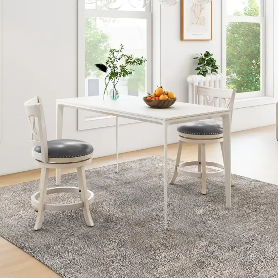 Costway 25.5'' Hand-Antiqued Bar Stool Set of 2 Swivel Counter Height 20'' Wider Seat {2}