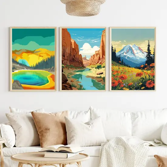 3 Pack Paint by Number for Adults Framed Canvas, National Park DIY Arts - 9 * 12 Inch {2}