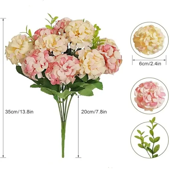Mini Silk Hydrangea Artificial Flowers &ndash; 1 Bouquet with 10 Heads &ndash; Fake Flower Bundle for Wedding Centerpieces, Party & Home Decoration {3}