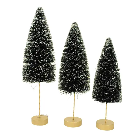 Bethany Lowe 12.5 Inch Back To Black Trees Halloween Decorative Tree Set , Halloween Decor 3 Bottle Brush Trees {2}