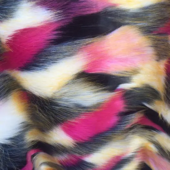 1 Yard Fuchsia Multi Color Jacquard Shaggy Faux Fur Fabric for Apparel and Decor 58/60 Inch Width {2}