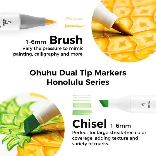 Ohuhu Honolulu 48 Colors + 24 Skin Tones Alcohol-Based Markers, Brush & Chisel, Dual Tips Art Markers Bundle {3}