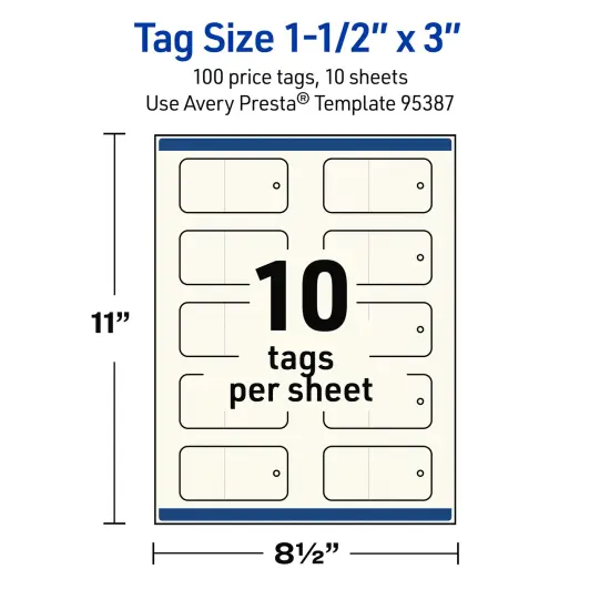 Avery Printable Perforated Rounded Rectangle Price Tags, Sure Feed Technology, 1-1/2" x 3", Matte Ivory Cardstock, Print-to-The-Edge, Laser/Inkjet Printable, 100 Total {11}
