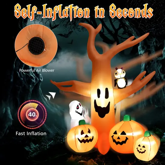 Costway 8 FT Halloween Inflatable Dead Tree w/ Pumpkins Blow up Yard Decoration {2}