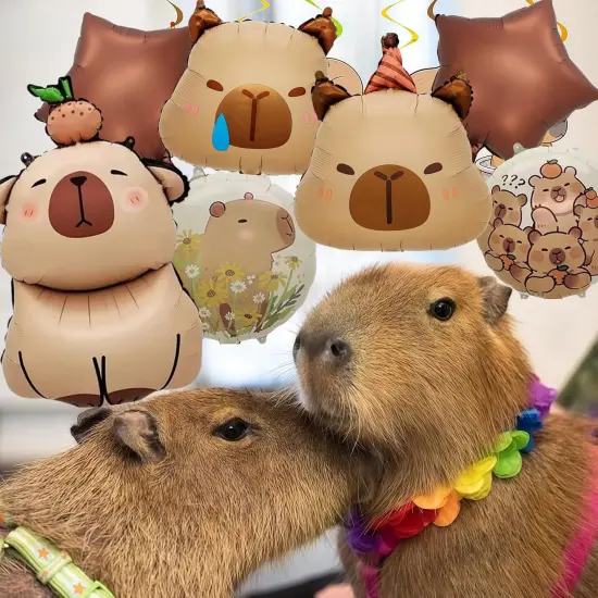 7 PCS 24" Capybara Foil Balloons - Animal Theme Birthday Decorations {4}