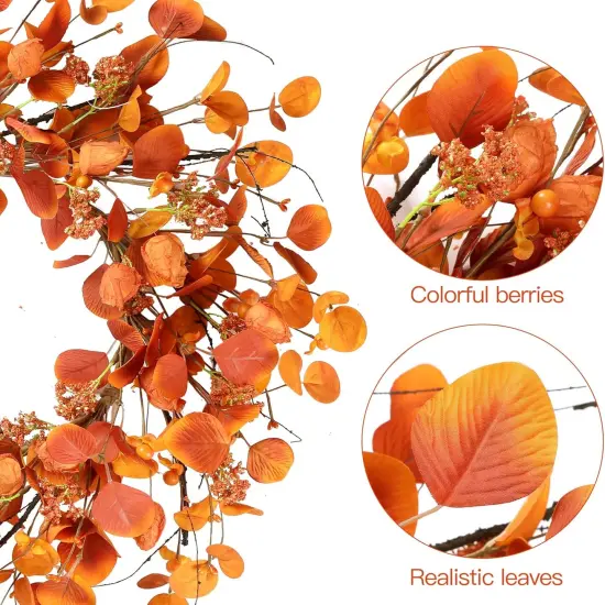 Eucalyptus Berries Orange Leaves Gooseberries - Fall Wreath {5}