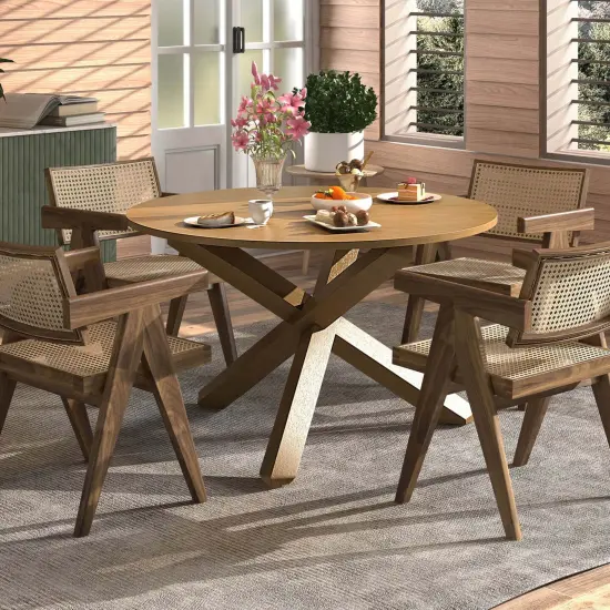 Costway 47" Round Dining Table with Solid Acacia Wood Legs for 4-6 Person for Kitchen {4}