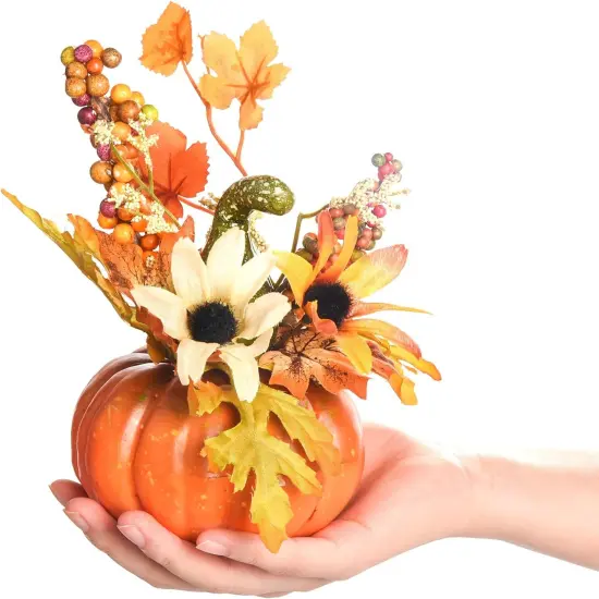 Mini Artificial Pumpkin with Flower and Maple Leaf Outdoor Halloween {4}