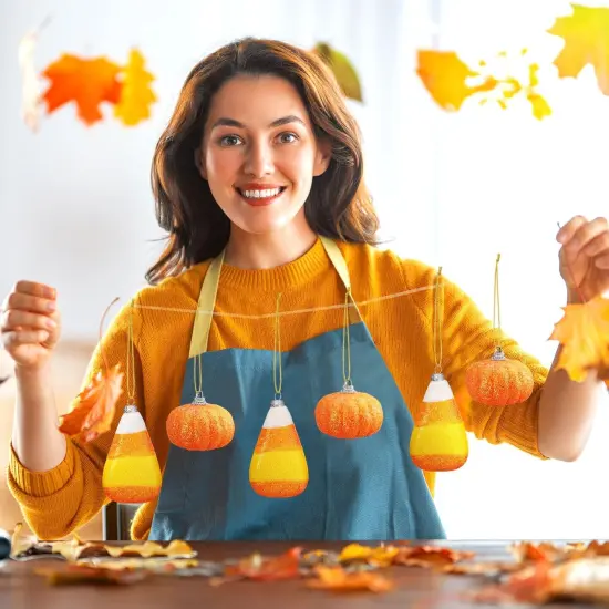 16 Pcs Fall 3D Glitter Candy Corn Pumpkin Ornaments {2}