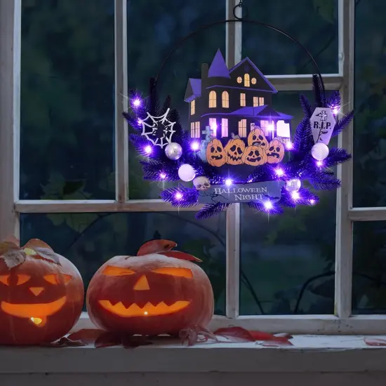 Lighted Halloween Wreaths for Front Door {5}