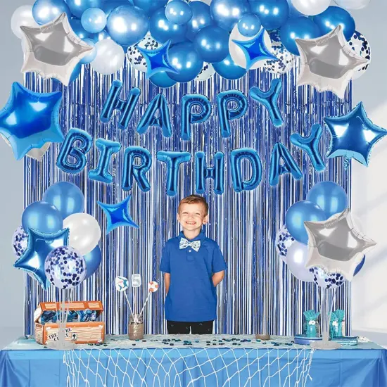 16 Inch Mylar Foil Letters, 12 Inch Blue and White Balloons with Star Balloons {4}