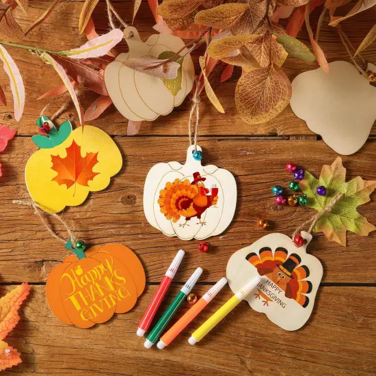 32 Pieces Fall Wooden Pumpkin Cutouts 3.5 x 3.3 Inch {2}