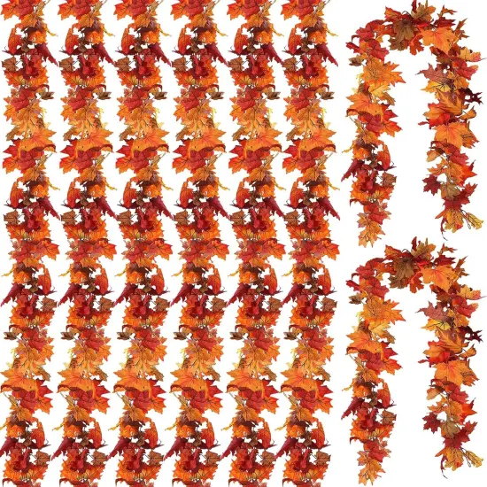 8 Pack Fall Leaf Garland - Artificial Maple Leaves {1}