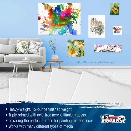 6 x 18 inch Stretched Canvas 12-Ounce Triple Primed, 6-Pack - Professional Artist Quality White Blank 3/4" Profile, 100% Cotton, Heavy-Weight Gesso {4}