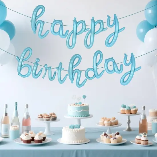 Blue Happy Birthday Balloons, Script Foil Mylar(Blue) {3}