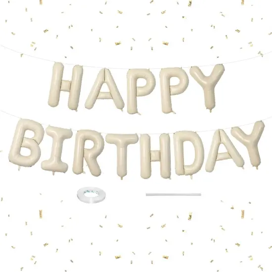 Happy Birthday Foil Balloons Banner Beige {1}