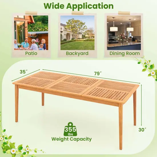 Costway 8-Person Outdoor Acacia Wood Dining Table with 1.96" Umbrella Hole Rectangular {3}