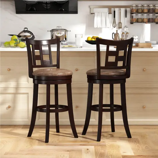 Costway Set of 2/4 Bar Stools 30" Swivel Bar Chairs with Footrest, Lattice Backrest {4}