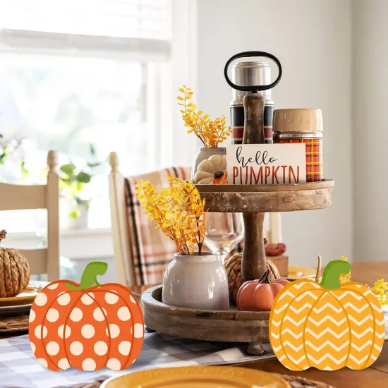 6Pcs Thanksgiving Fall Pumpkin Wooden Cutouts with Ropes {2}