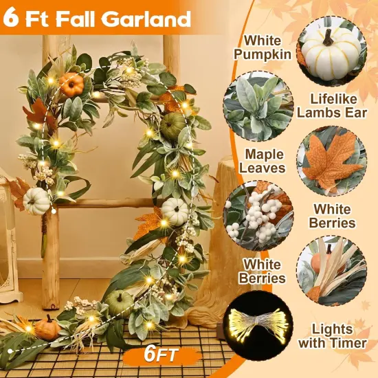 6 FT Fall Garland with Light - Green {5}