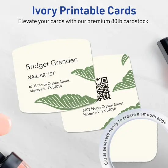 Avery Printable Arched Square Business Cards, Sure Feed Technology, 2" x 2-2/10", Matte Ivory Cardstock, Print-to-The-Edge, Laser/Inkjet Printable, 120 Total {9}
