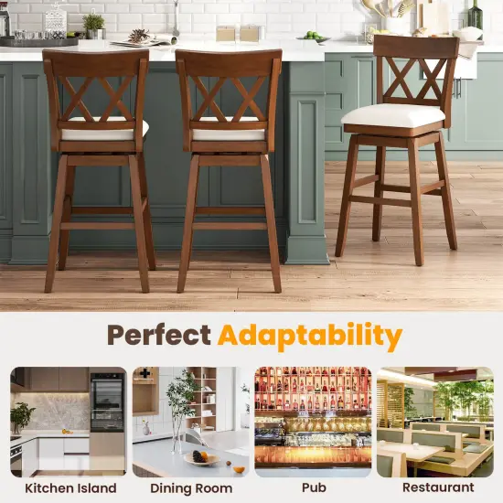 Costway 1/2/3/4 PCS 30" Bar Stool Wooden Chair with Contoured Backrest Swivel Padded Seat for Kitchen Beige {6}