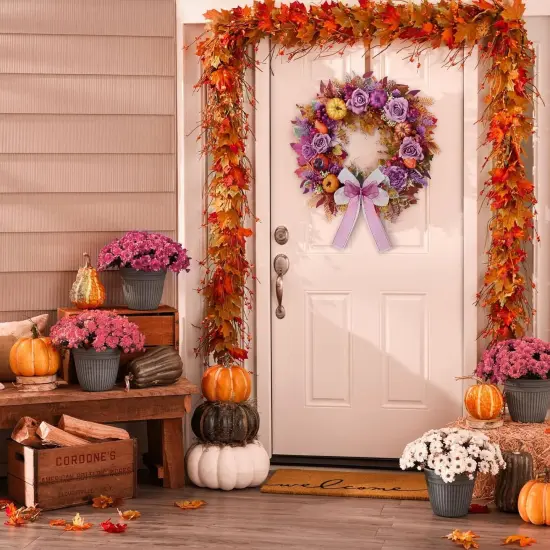 Fall Wreaths for Front Door Outside with Blooming Silk Rose {5}
