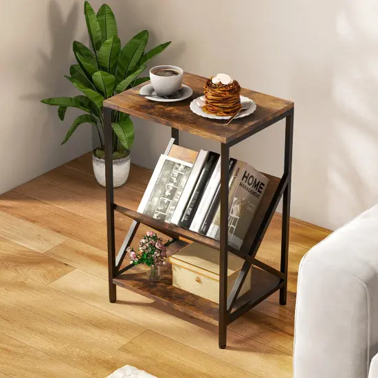 Costway Industrial Side Table 3-Tier Nightstand End Table with 2 Open Storage Shelves {2}